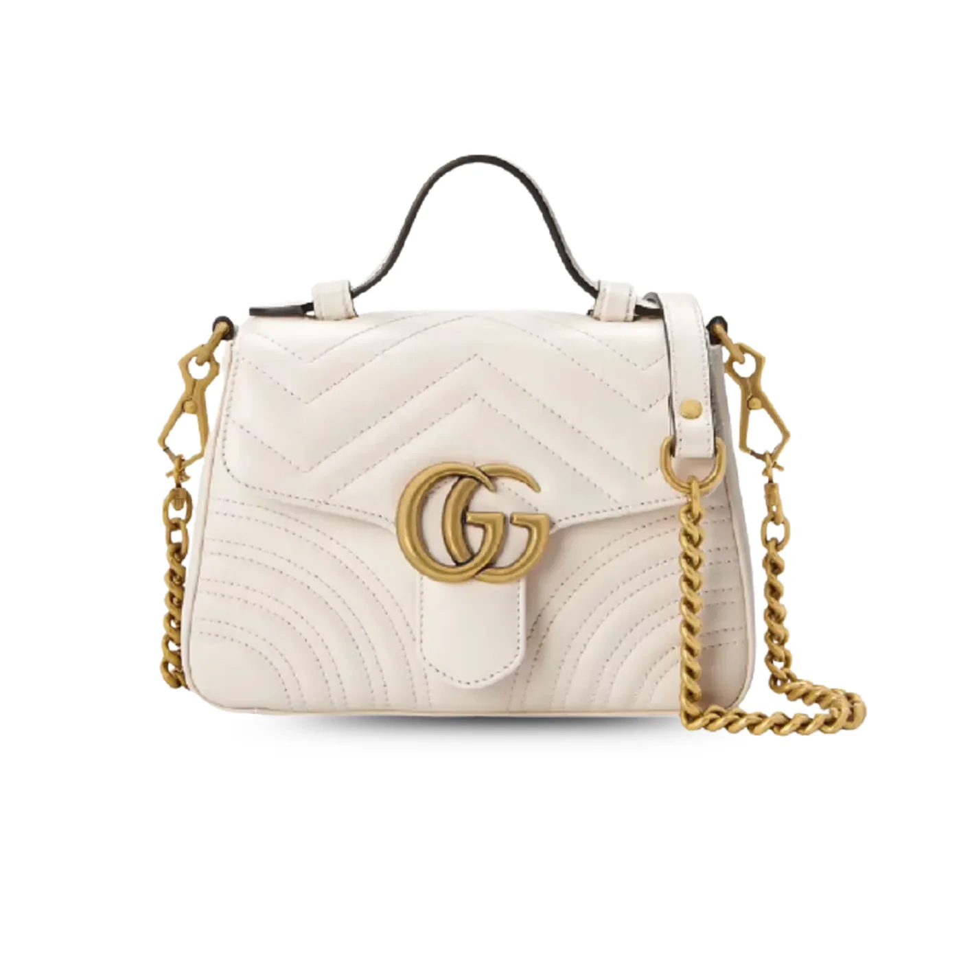 Gucci GG Marmont Mini Top Handle Bag in White Gold Hardware