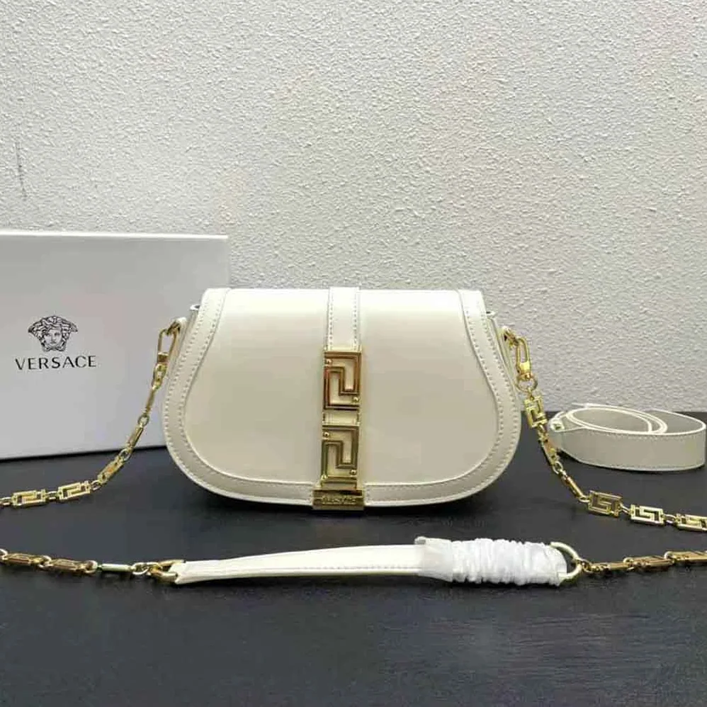 Versace Greca Goddess Shoulder Bag for Women in White Versace Greca Goddess Shoulder Bag for Women in White