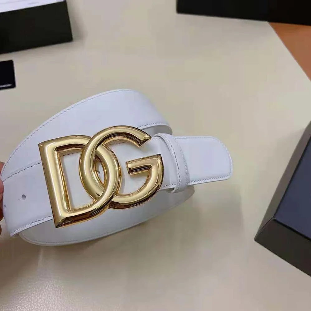 Dolce Gabbana D&G Calfskin Belt with DG Logo for Women in White Dolce Gabbana D&G Calfskin Belt with DG Logo for Women in White