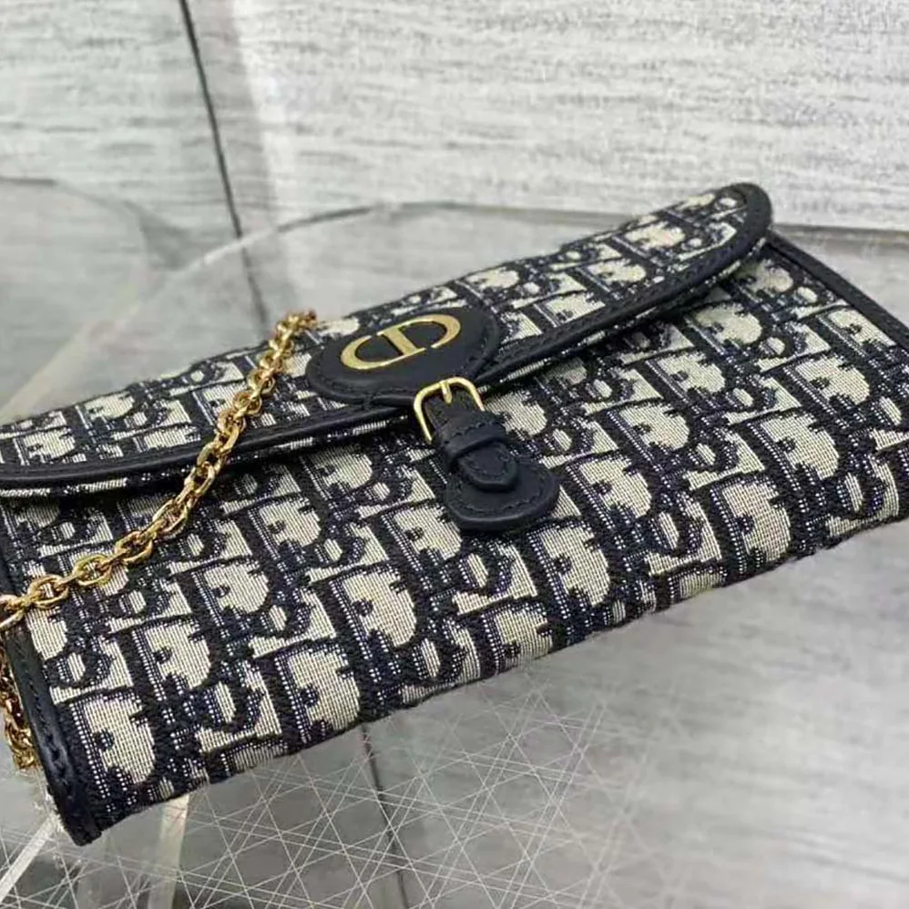Dior Dior Bobby East-West Pouch with Chain Blue Dior Oblique Jacquard for Women Dior Dior Bobby East-West Pouch with Chain Blue Dior Oblique Jacquard for Women