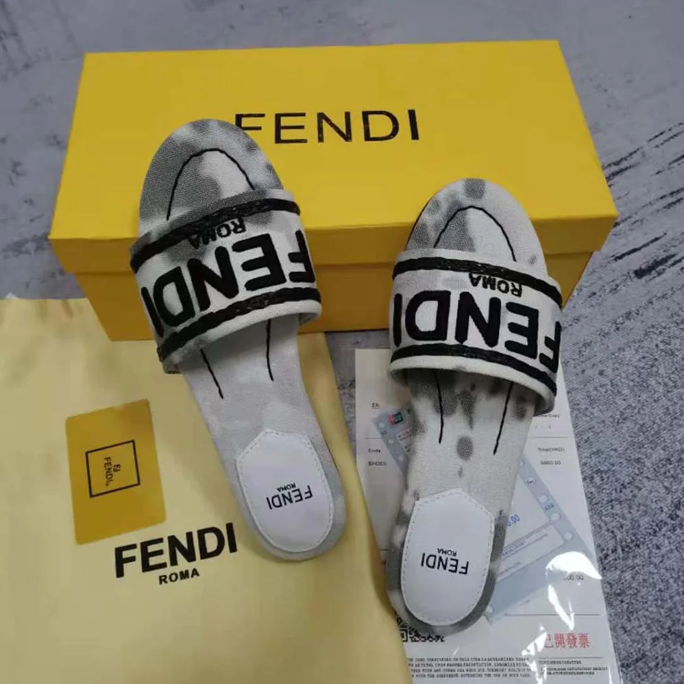 Fendi Signature Slides Gray Canvas Slides for Women Fendi Signature Slides Gray Canvas Slides for Women