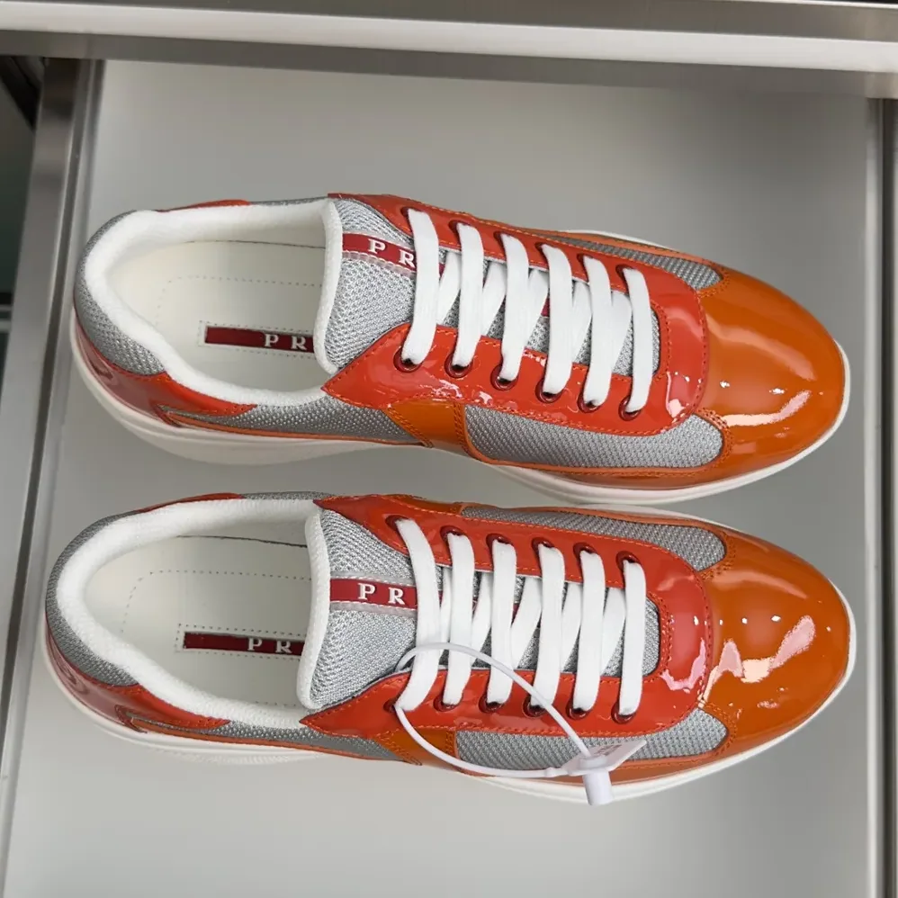 Prada Patent Leather And Technical Fabric Prada America'S Cup Sneakers for Unisex in Orange