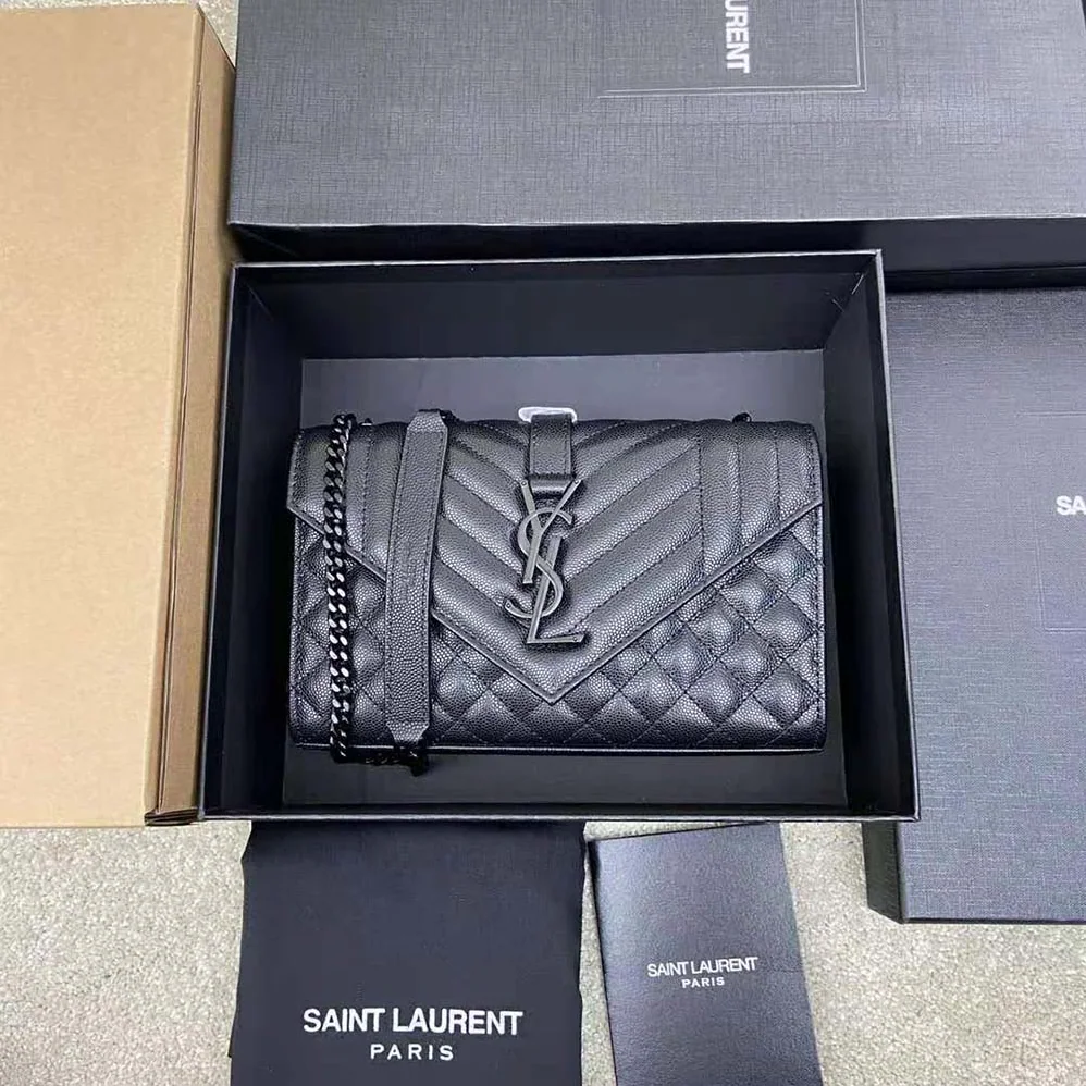 Saint Laurent YSL Envelope Small Bag in Mix Matelasse Grain DE Poudre Embossed Leather for Women in Black Saint Laurent YSL Envelope Small Bag in Mix Matelasse Grain DE Poudre Embossed Leather for Women in Black