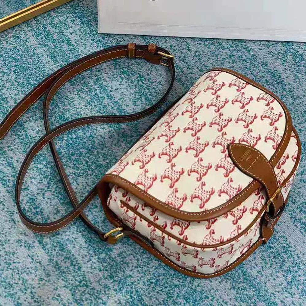 Celine Medium Folco Bag in Triomphe Canvas and Calfskin for Women