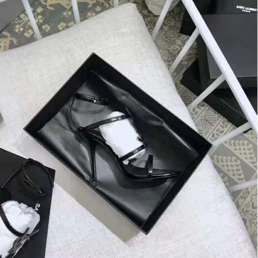 Saint Laurent YSL Cassandra Sandal Black Logo Patent 10.5cm for Women