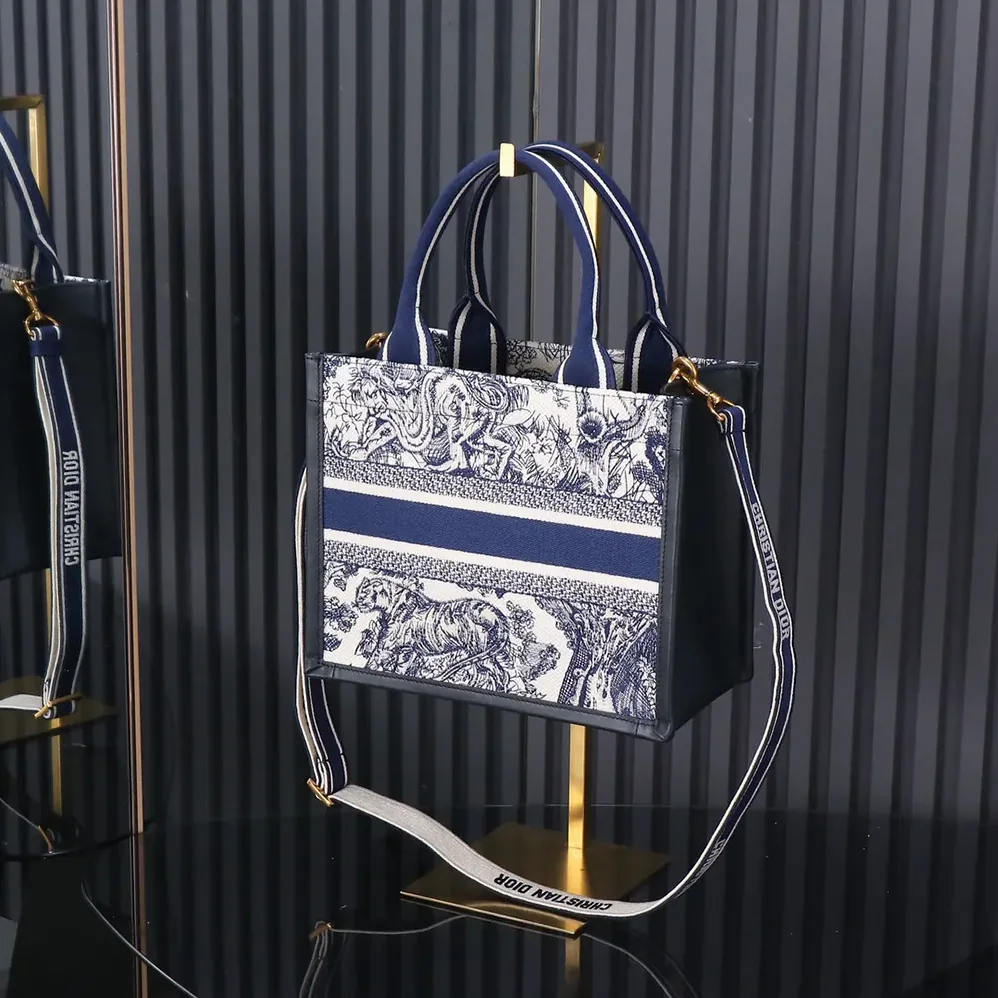 Dior Small Dior Book Tote White and Navy Blue Toile de Jouy Sauvage Embroidery for Women Dior Small Dior Book Tote White and Navy Blue Toile de Jouy Sauvage Embroidery for Women