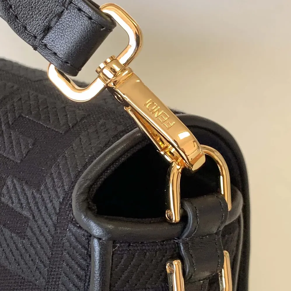 Fendi Baguette Black Denim Bag with FF Embroidery for Women
