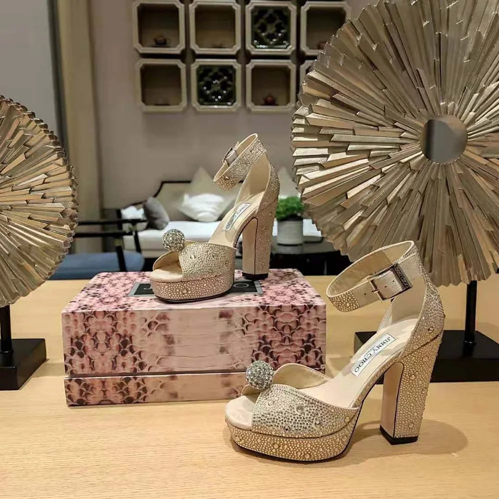 Jimmy Choo Socorie 120 Honey Gold Suede Platform Sandals with Crystals for Women