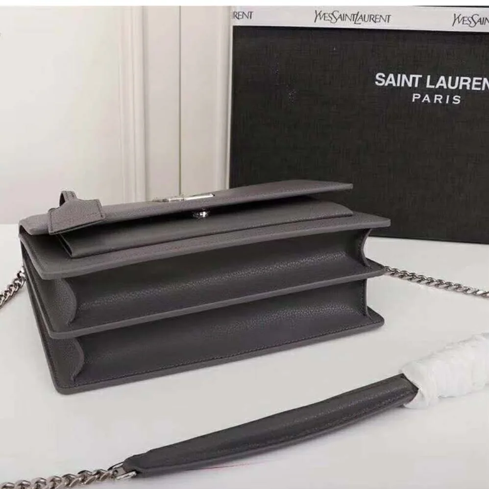 Saint Laurent YSL Medium Sunset Bag in Calfskin Leather in Grey