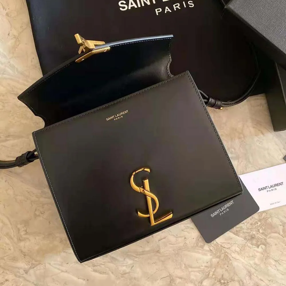 Saint Laurent YSL Cassandra Mini Top Handle Medium Bag in Grain DE Poudre Embossed Leather for Women in Black Saint Laurent YSL Cassandra Mini Top Handle Medium Bag in Grain DE Poudre Embossed Leather for Women in Black