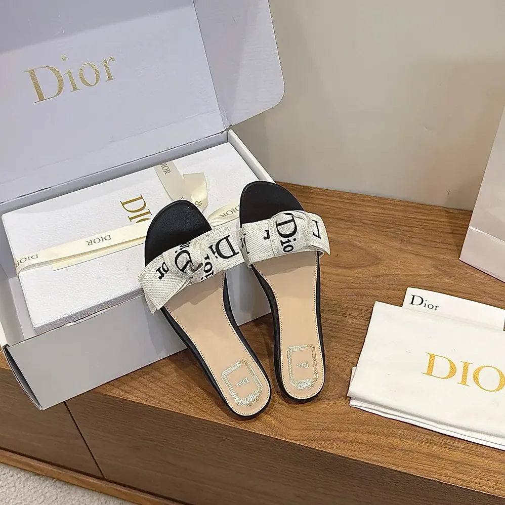 Dior J'Adior Slide Black Embroidered Cotton for Women