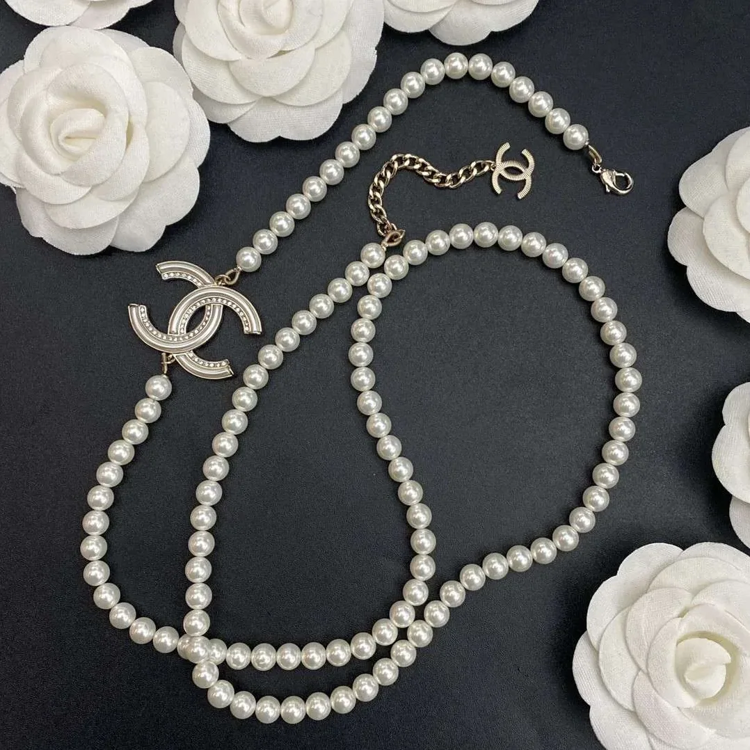 Chanel Pearl Letter Chain Necklace White