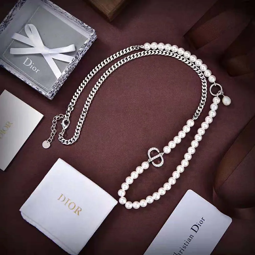 Dior 30 Montaigne Long Necklace Silver-Finish Metal and Silver for Women in Tone Crystals