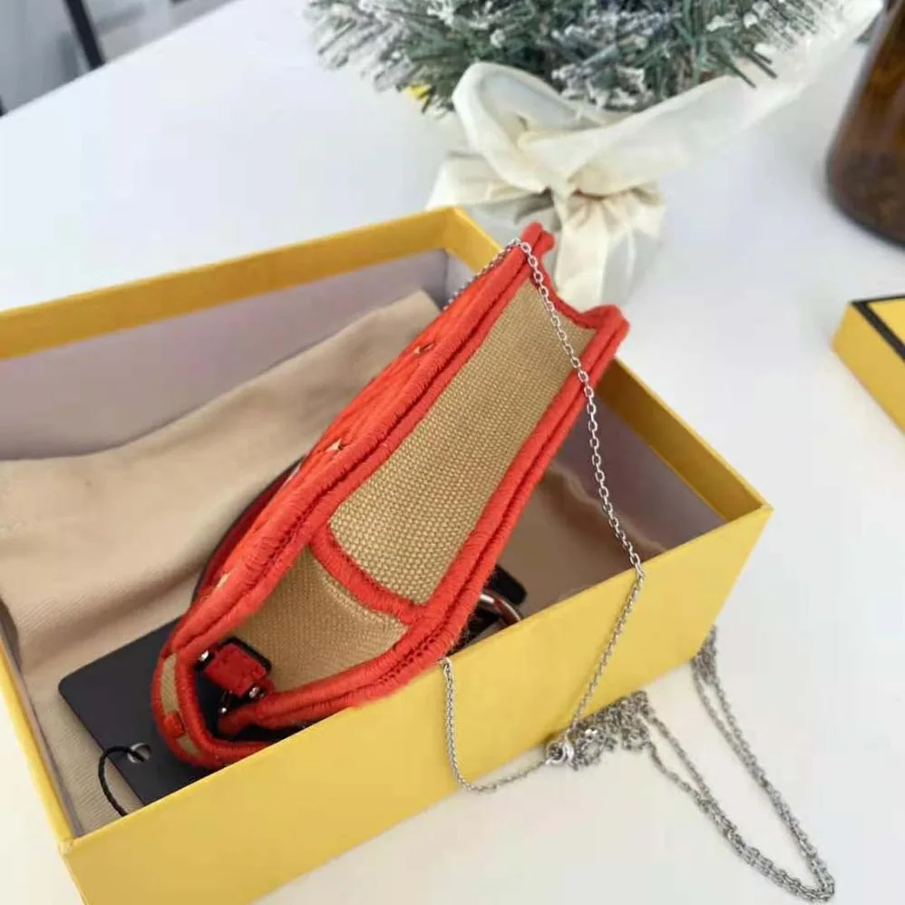 Fendi Nano Peekaboo Charm Gray FF Canvas Charm for Women in Red