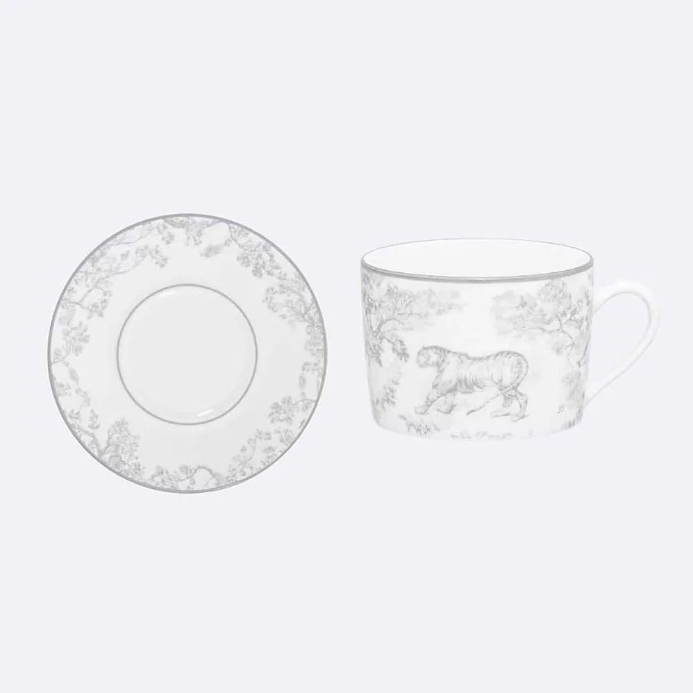 Dior Teacup Saucer Gray Toile De Jouy for Unisex Dior Teacup Saucer Gray Toile De Jouy for Unisex