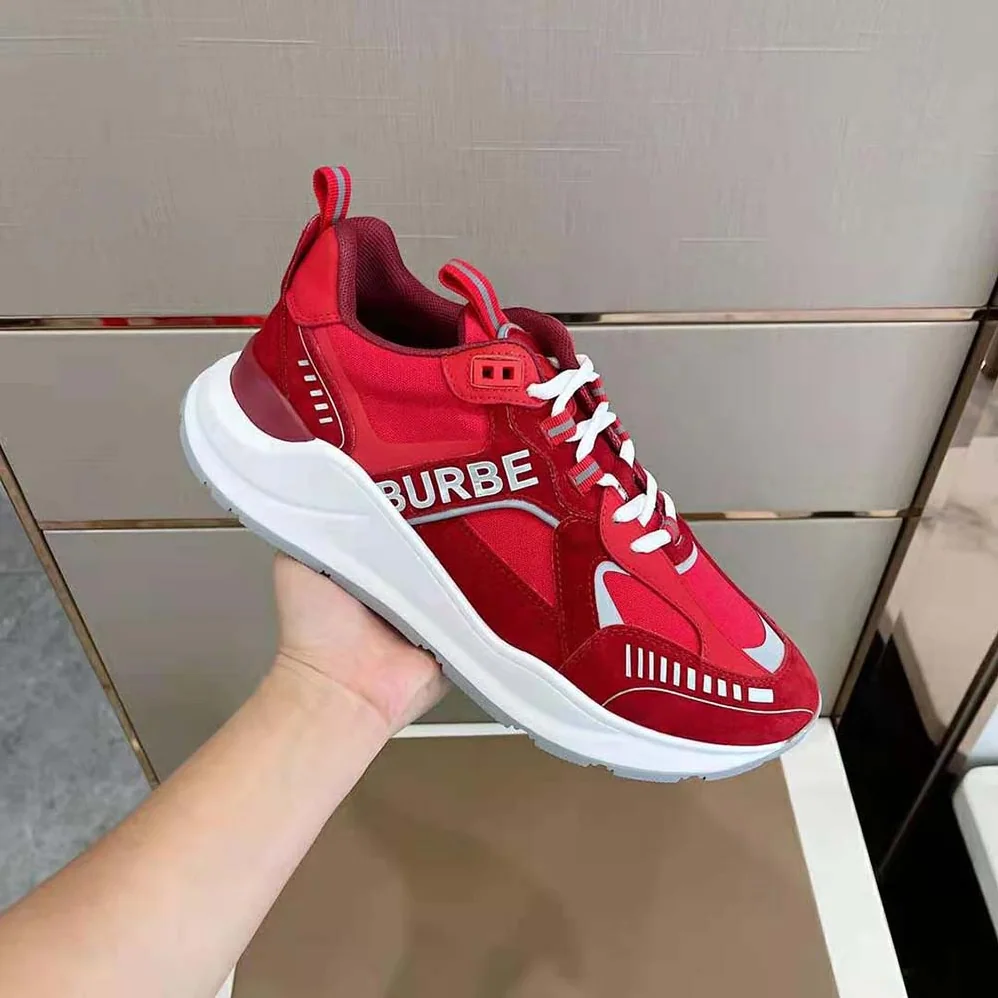 Burberry Leather Suede and Check Sneakers for Men in Red