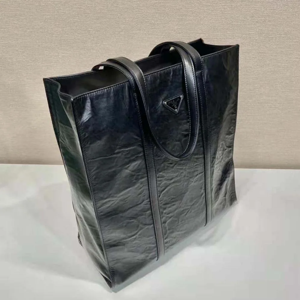 Prada Medium Antiqued Nappa Leather Tote Bag for Women in Black Prada Medium Antiqued Nappa Leather Tote Bag for Women in Black