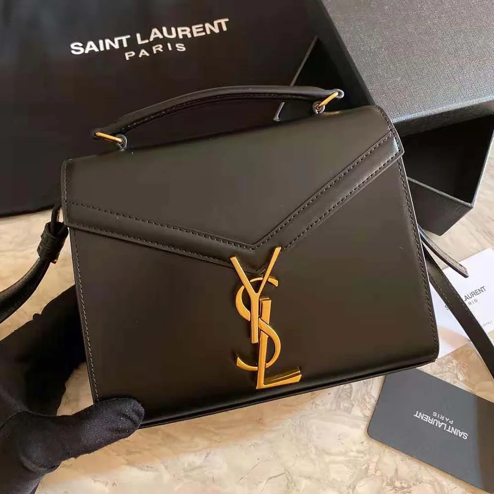 Saint Laurent YSL Cassandra Mini Top Handle Medium Bag in Grain DE Poudre Embossed Leather for Women in Black Saint Laurent YSL Cassandra Mini Top Handle Medium Bag in Grain DE Poudre Embossed Leather for Women in Black
