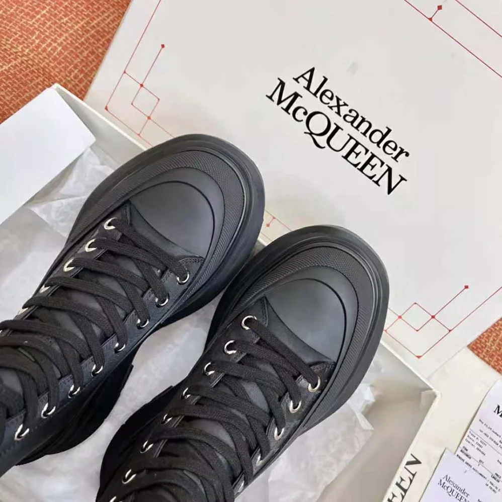 Alexander Mcqueen Tread Slick Boot Black Polyfaille Lace for Women in up Boot