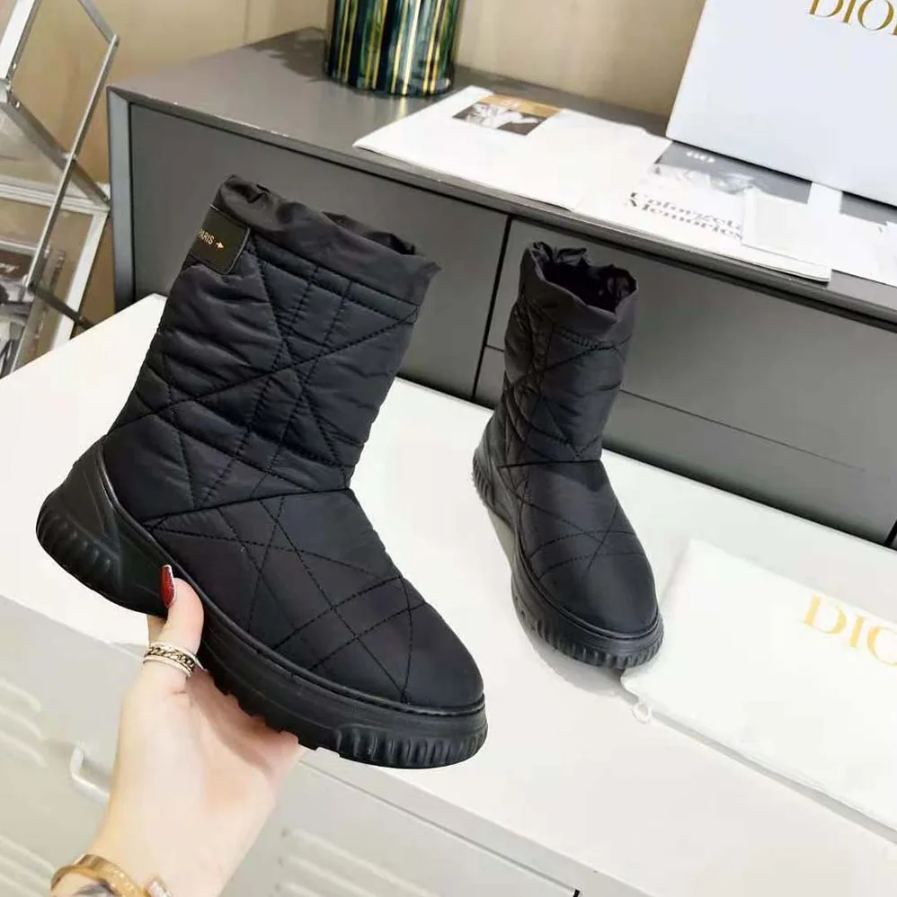 Dior Frost Ankle Boot Black Cannage Quilted Nylon and Shearling for Women