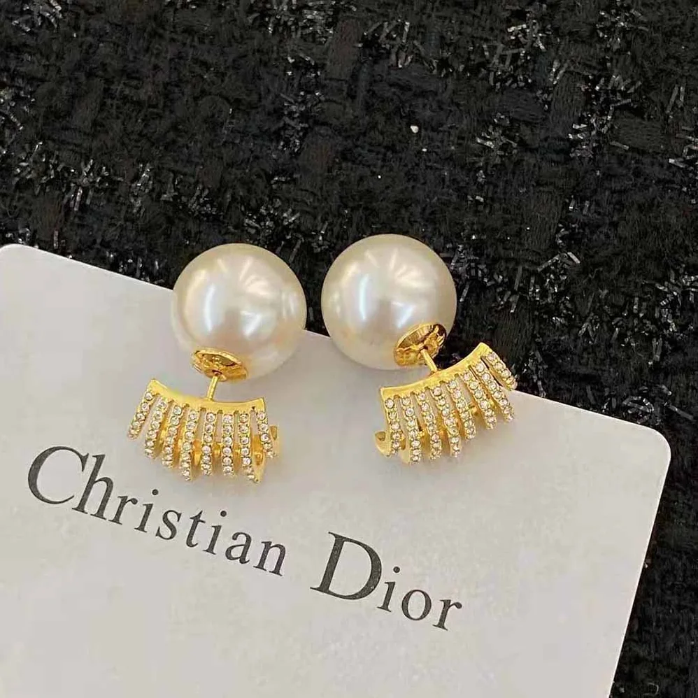 Dior Tribales Earrings Gold-Finish Metal with White Resin Pearls and White Crystals for Women Dior Tribales Earrings Gold-Finish Metal with White Resin Pearls and White Crystals for Women