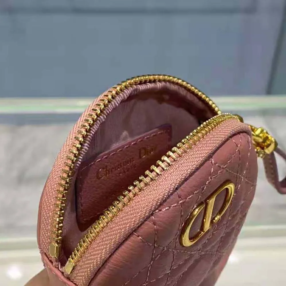 Dior Detachable Dior Caro Round Coin Purse for Women in Pink