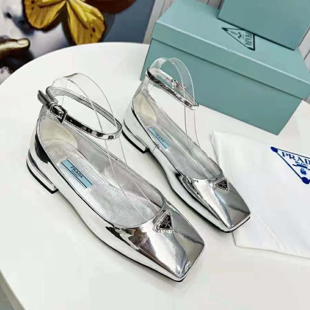 Prada Metallic Leather Ballerinas for Women in Silver