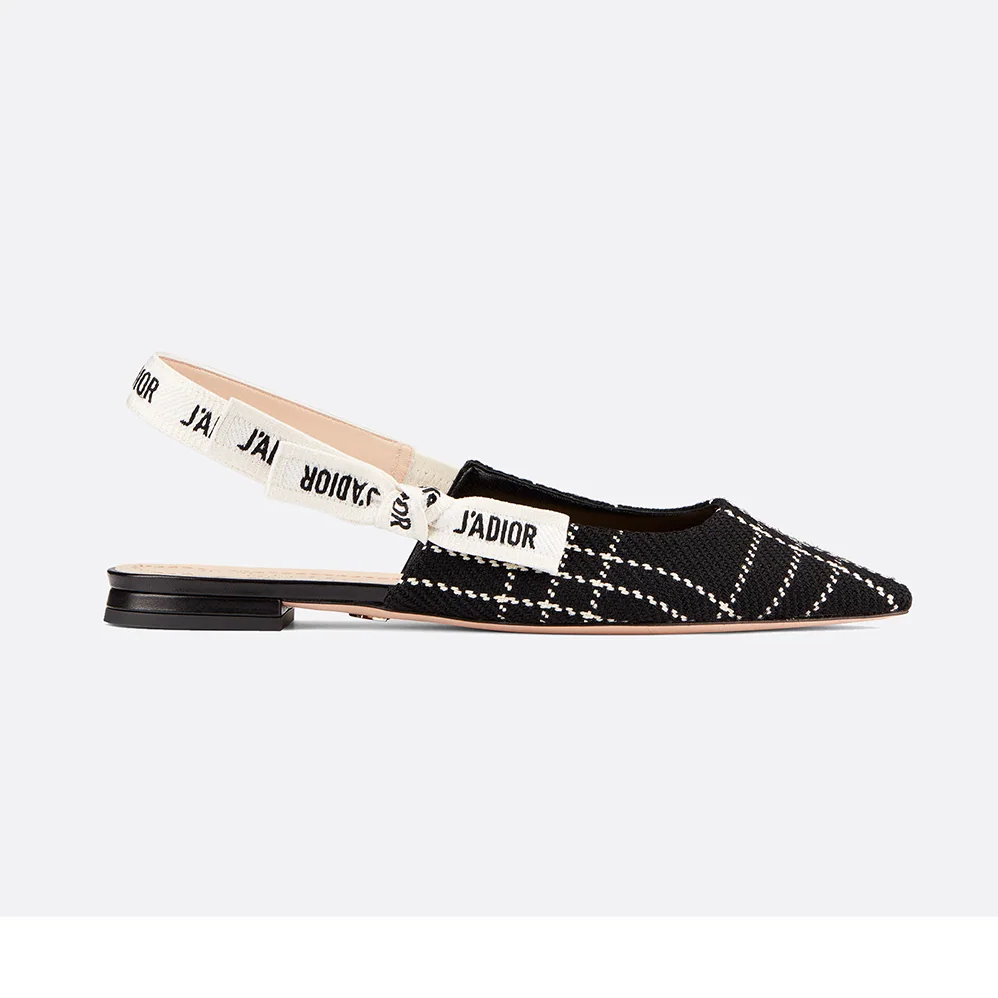 Dior J'Adior Tartan Wool Ballet Pump 10mm Heel for Women in Black