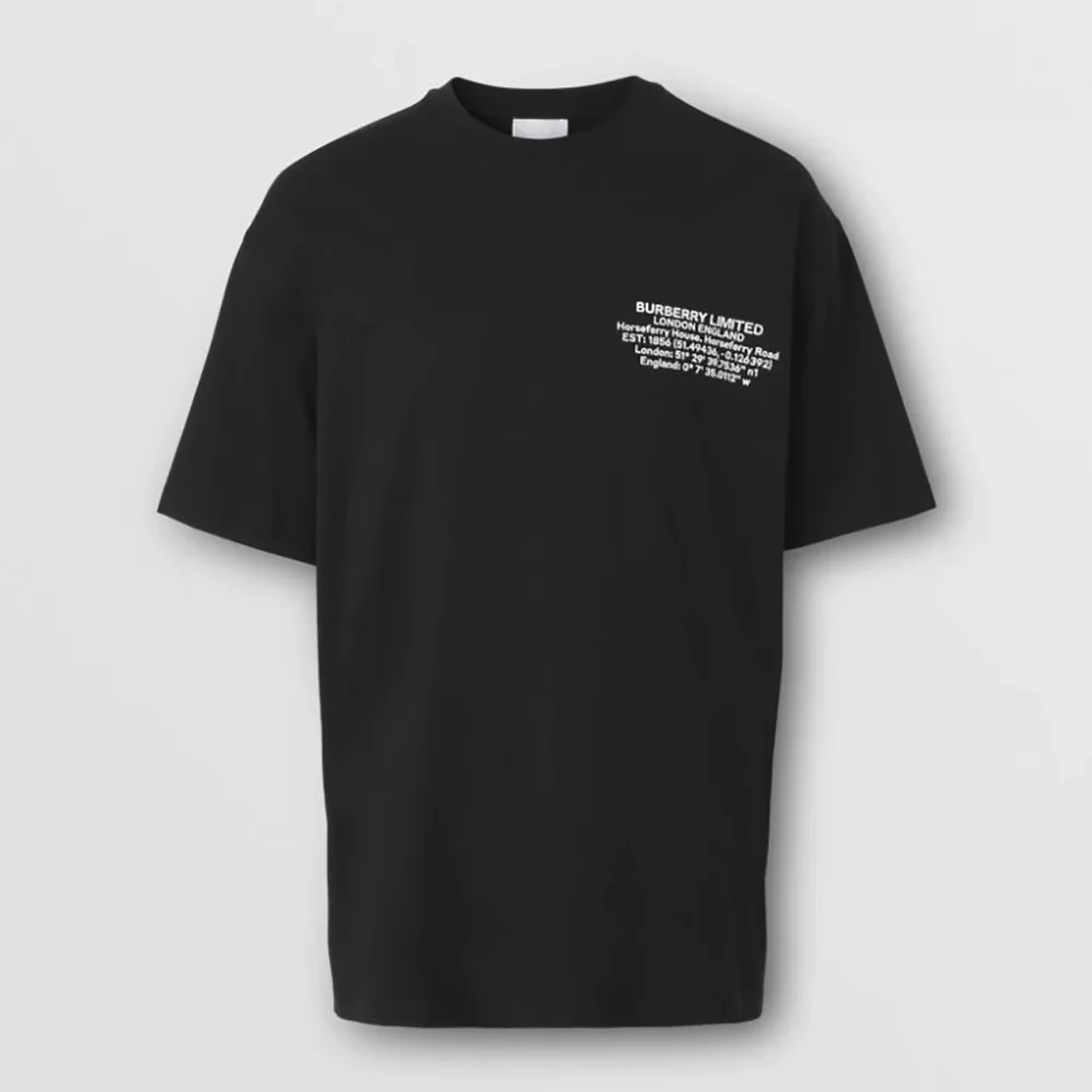 Burberry Location Print Cotton Oversized T-shirt for Men in Black