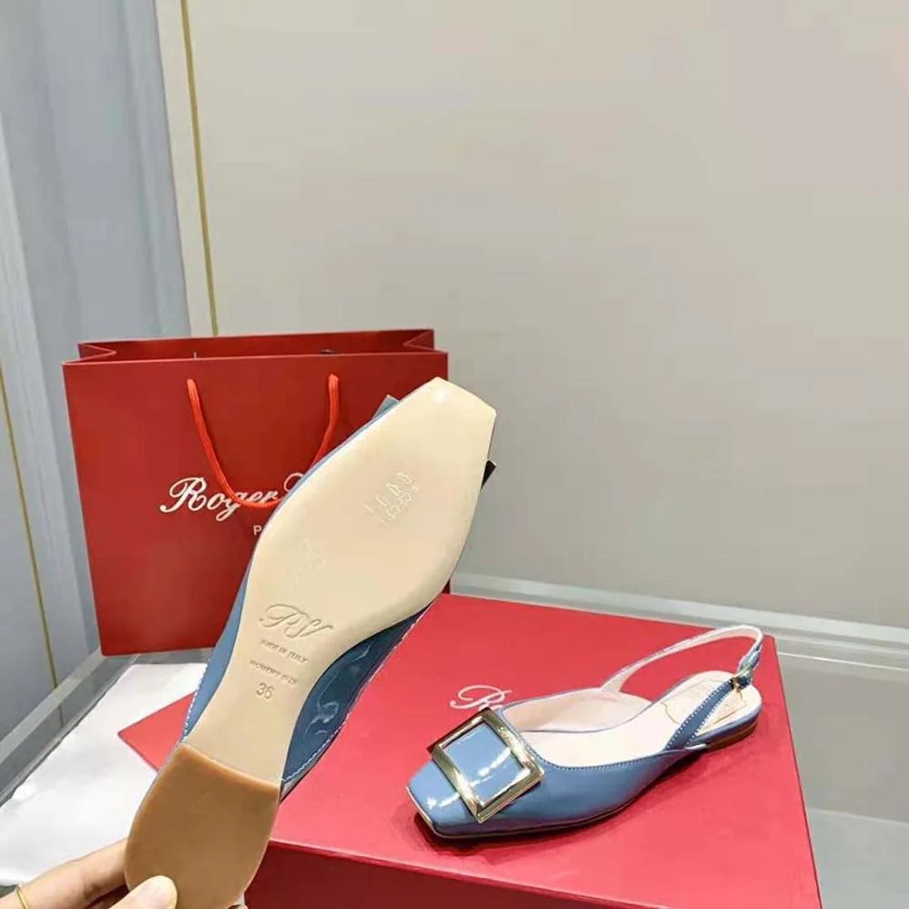 Roger Vivier Trompette Metal Buckle Slingback Ballerinas in Patent Leather for Women in Blue Roger Vivier Trompette Metal Buckle Slingback Ballerinas in Patent Leather for Women in Blue