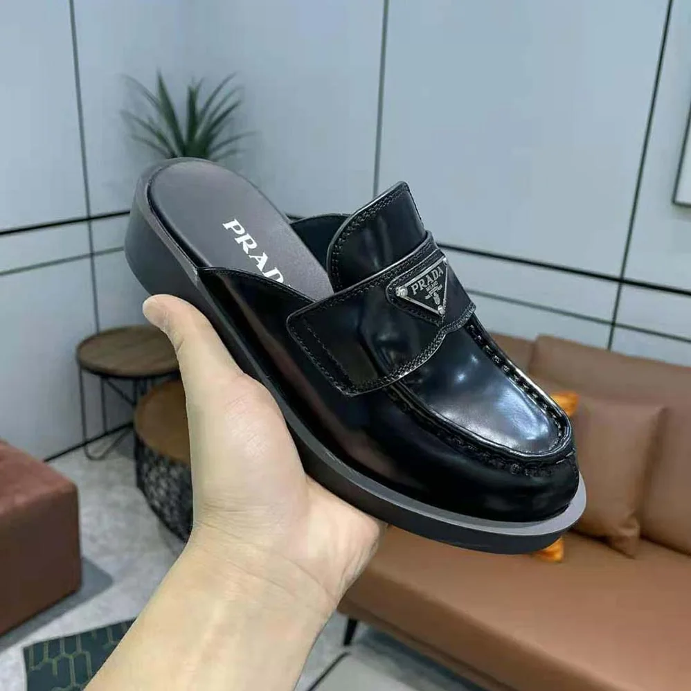 Prada Brushed Leather Mules in 40mm Heel for Women in Black Prada Brushed Leather Mules in 40mm Heel for Women in Black
