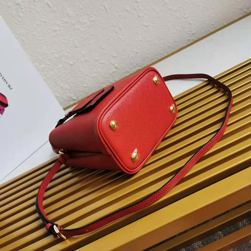 Prada Small Saffiano Leather Prada Panier Bag for Women in Red