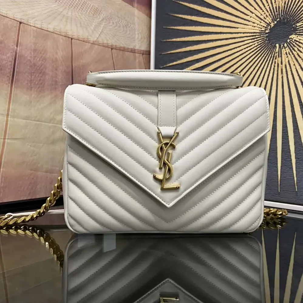 Saint Laurent YSL College Medium in Quilted Leather for Women in White