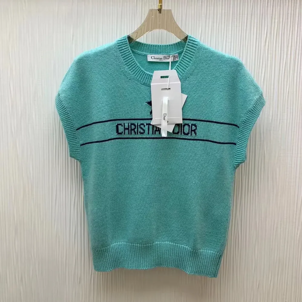 Dior Dioriviera Short-Sleeved Sweater Aquamarina Cashmere Knit for Women Dior Dioriviera Short-Sleeved Sweater Aquamarina Cashmere Knit for Women