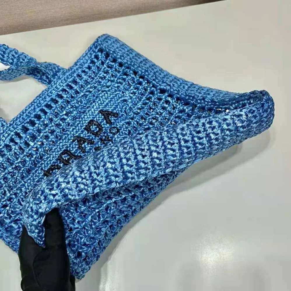 Prada Raffia Tote Bag with A Soft for Women in Blue