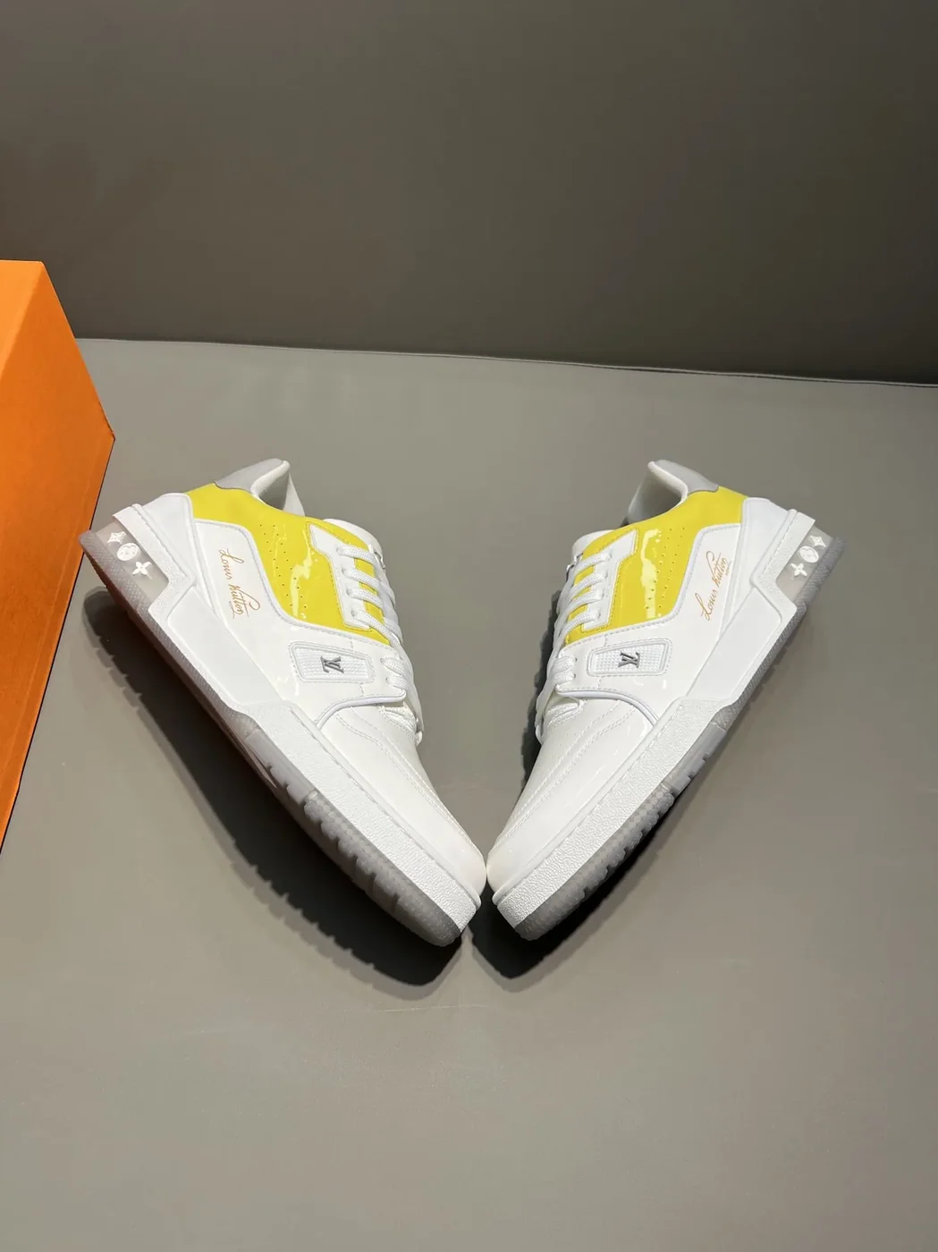 Louis Vuitton Trainer Sneaker White in Yellow Virgil Abloh Louis Vuitton Trainer Sneaker White in Yellow Virgil Abloh