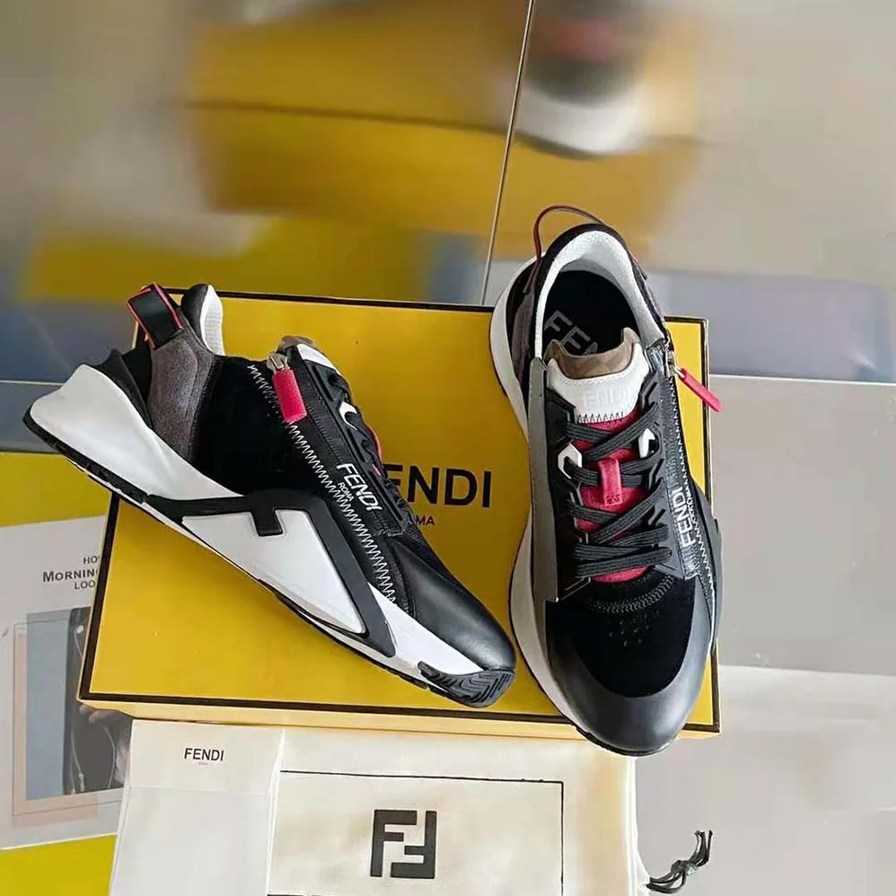 Fendi Flow Multicolor Suede Low-Tops for Men in Red Fendi Flow Multicolor Suede Low-Tops for Men in Red