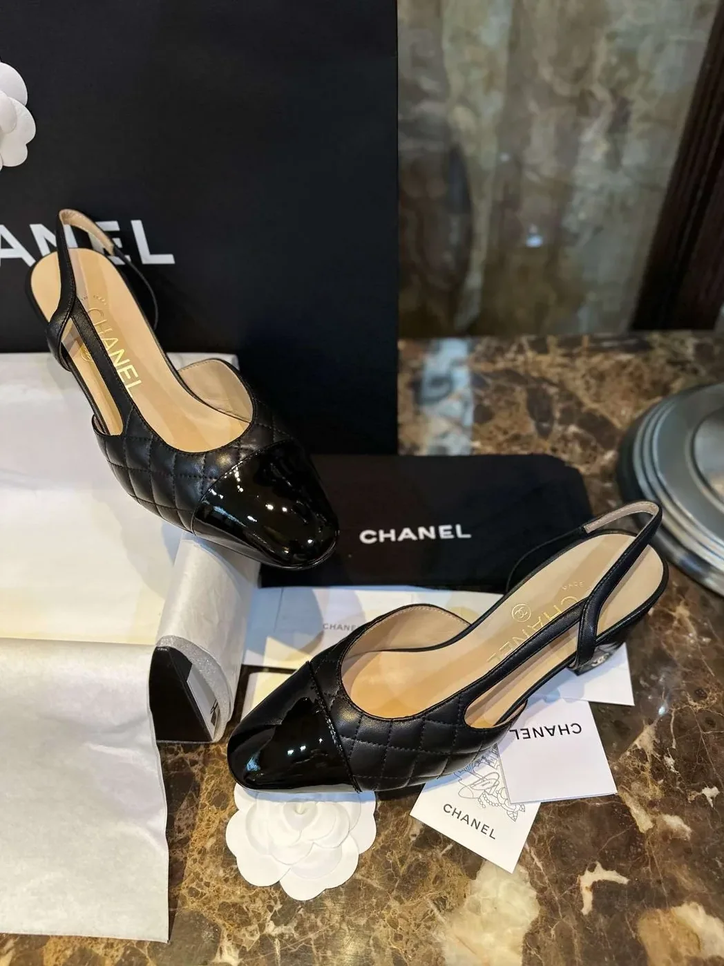 Chanel Patent Slingback Pumps Black Chanel Patent Slingback Pumps Black