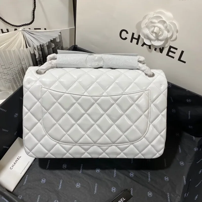 Chanel Classic Double Flap Bag Large Crossbody in White Silver Hardware Chanel Classic Double Flap Bag Large Crossbody in White Silver Hardware