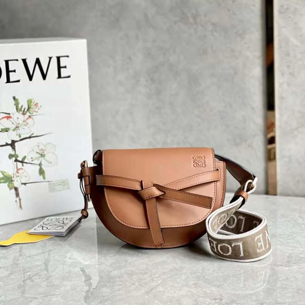 Loewe Mini Gate Dual Bag in Soft Calfskin and Jacquard for Women in Brown Loewe Mini Gate Dual Bag in Soft Calfskin and Jacquard for Women in Brown