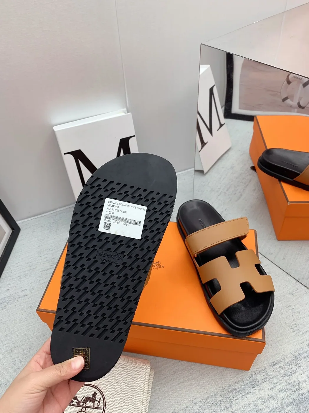 Hermes Chypre Sandals Brown in Blue Hermes Chypre Sandals Brown in Blue