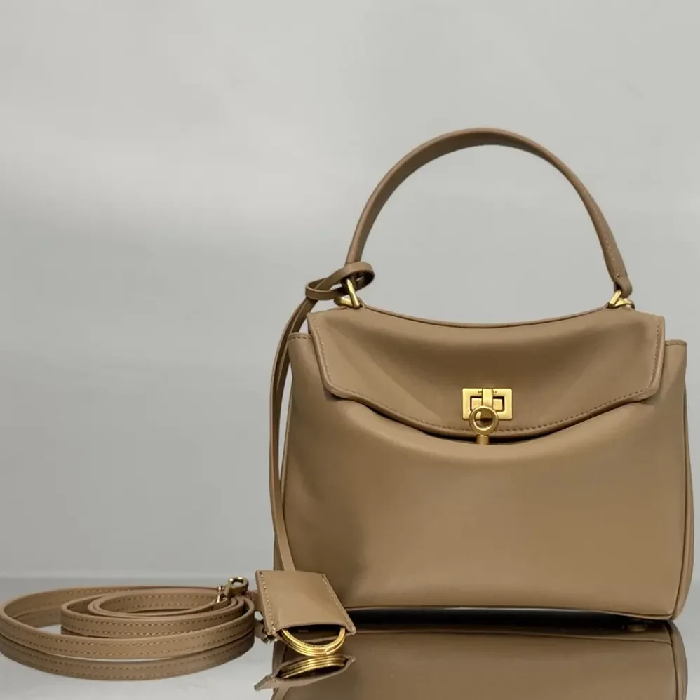 Balenciaga Rodeo Handbag Mini In latte Smooth Calfskin Aged for Women in gold Hardware