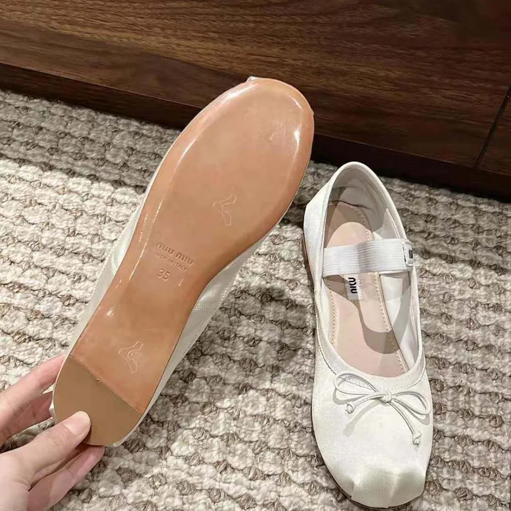 Miu Miu Satin Ballerinas with Knit Logo Label for Women in White