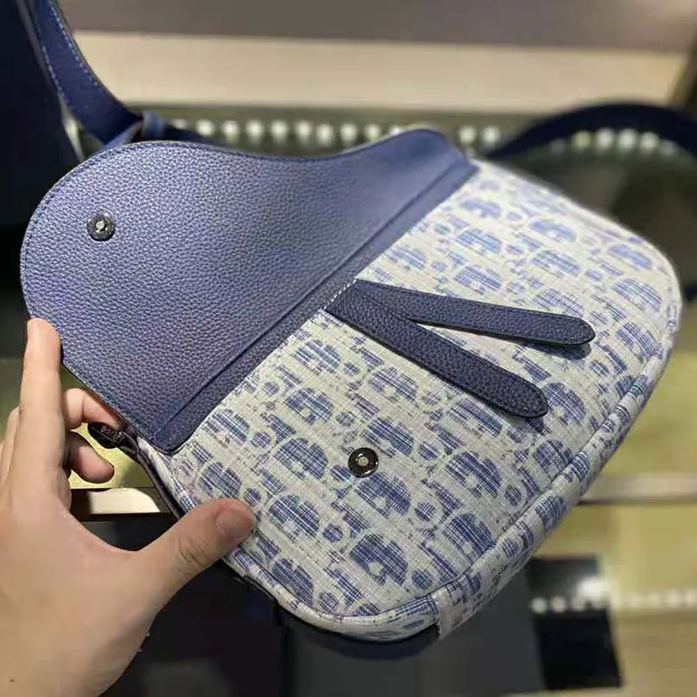 Dior Mini Saddle Soft Bag Blue Dior Oblique Kasuri jacquard for Men