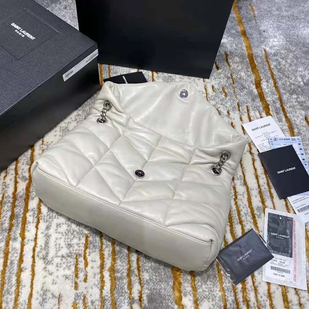 Saint Laurent YSL Puffer Medium Bag in Quilted Lambskin for Women in White Saint Laurent YSL Puffer Medium Bag in Quilted Lambskin for Women in White
