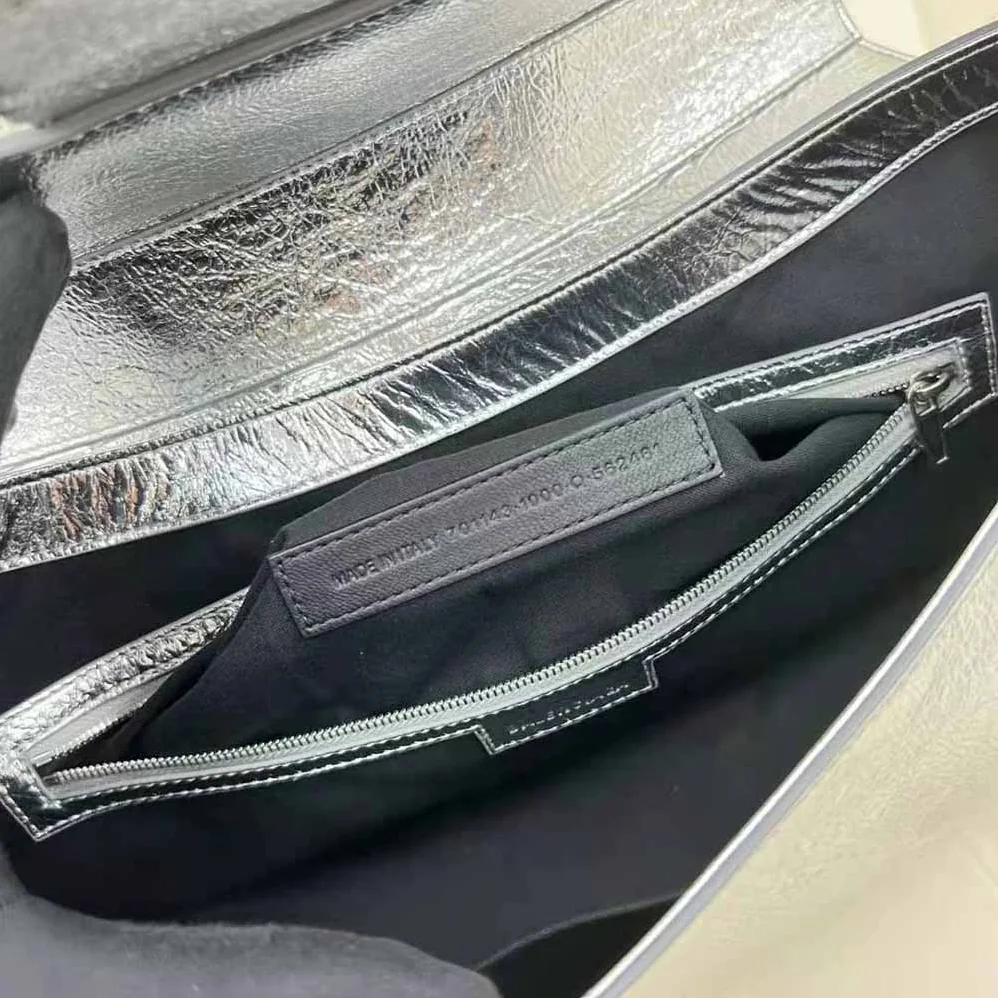 Balenciaga Lindsay Small Shoulder Bag with Strap Pleated Mirror Effect for Women in Silver Balenciaga Lindsay Small Shoulder Bag with Strap Pleated Mirror Effect for Women in Silver