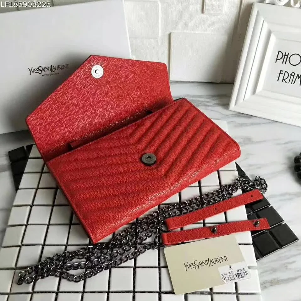 Saint Laurent YSL Medium Monogram Envelope Chain Wallet Silver Hardware Saint Laurent YSL Medium Monogram Envelope Chain Wallet Silver Hardware