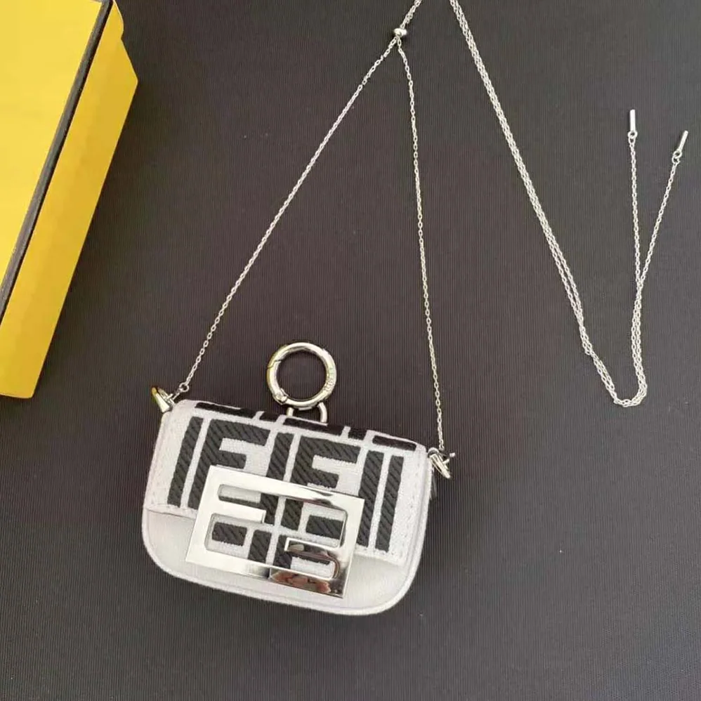 Fendi Nano Baguette Charm Embroidered white Canvas Fendi Charm for Women Fendi Nano Baguette Charm Embroidered white Canvas Fendi Charm for Women