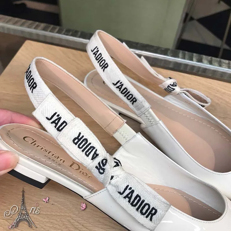 Dior J'Adior Ballet Pump White Patent Leather J'adior Embroidered Ribbon for Women
