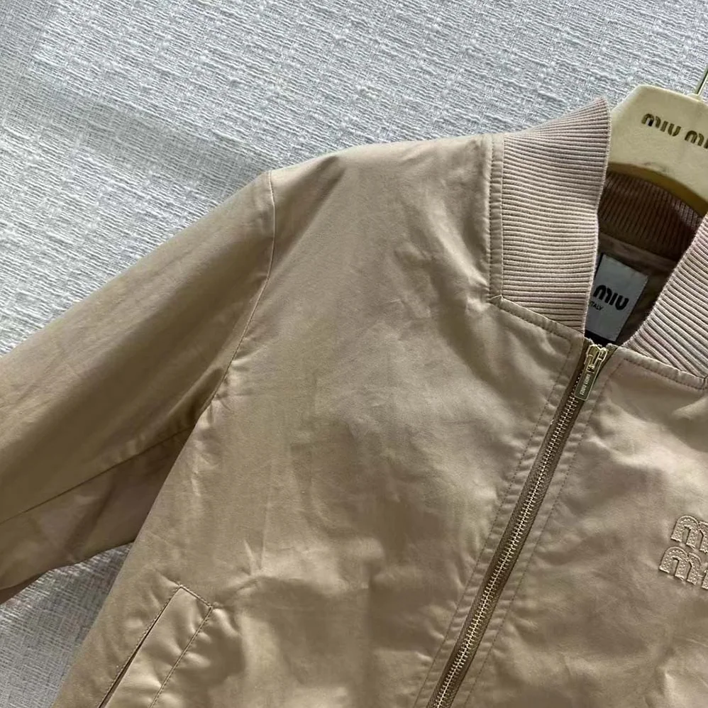 Miu Miu Chino Blouson Jacket with Embroidered Logo for Women Miu Miu Chino Blouson Jacket with Embroidered Logo for Women